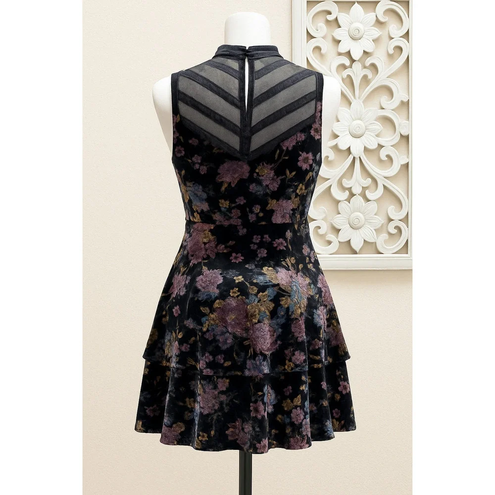 Free People M Crushed Velvet Dark Romantic Dress Witchy Goth Dark Academia - Picture 2 of 16